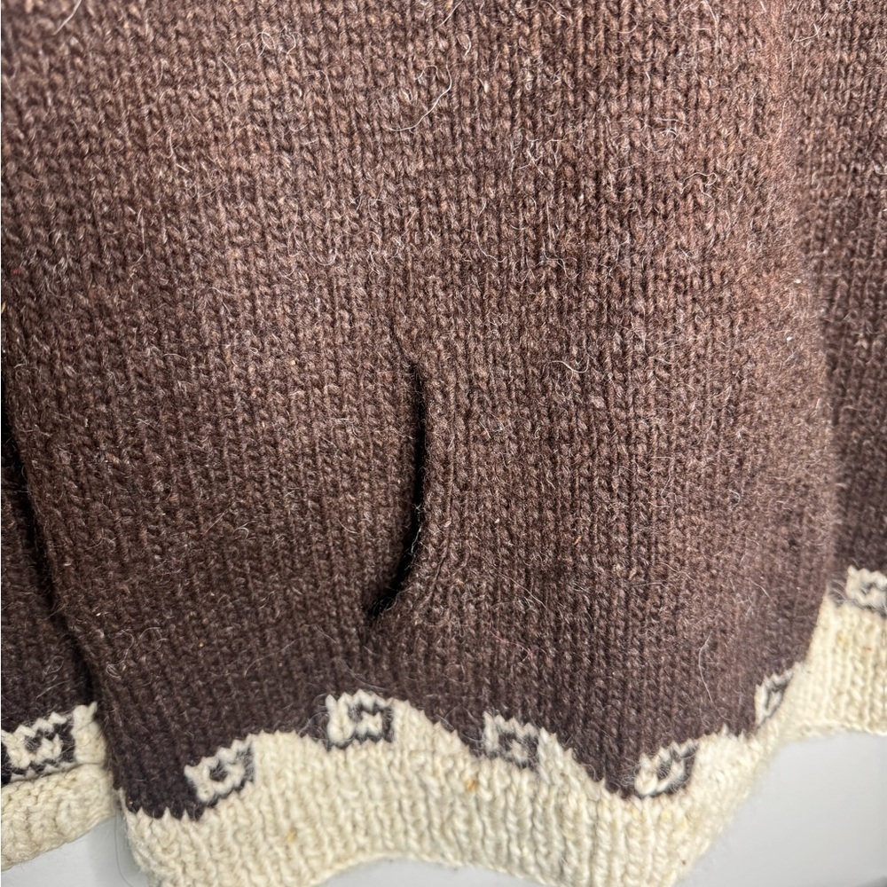 Vintage 100% Wool sweater Brown and Cream Knit Sweater with Patterned Design - Picture 4 of 5